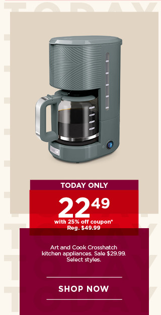 Today only. 22.49 with 25% off coupon Art and Cook Crosshatch kitchen appliances. Sale 29.99. Select styles. Shop now.