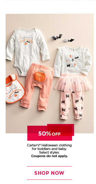 50% off carters halloween clothing for toddlers and baby. select styles. coupons do not apply. shop now.