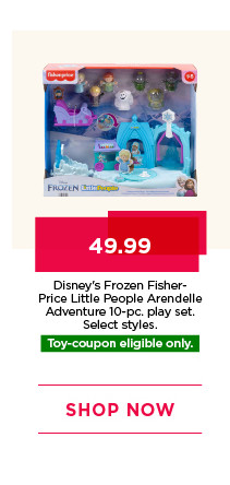 49.99 Disney's Frozen Fisher-Price Little People Arendelle Adventure 10-piece play set. Select styles. Toy-coupon eligible only. Shop now.