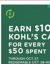 earn 10 kohls cash for every 50 spent.