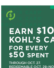 earn 10 kohls cash for every 50 spent.