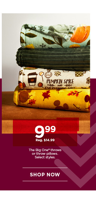 9.99 The Big One throws or throw pillows. Select styles. Shop now.