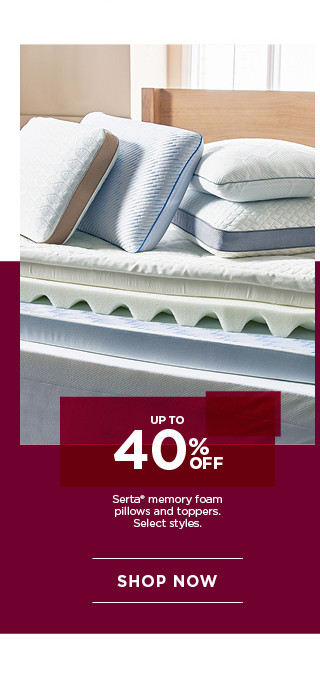 Up to 40% off Serta memory foam pillows and toppers. Select styles. Shop now.