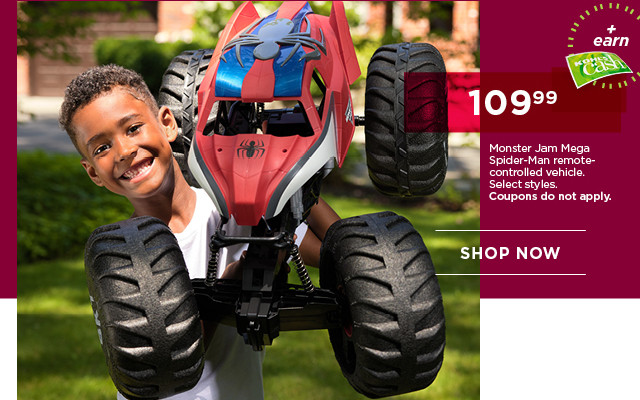 109.99 Monster Jam Mega Spider-man remote-controlled vehicle. Select styles. Coupons do not apply. Shop now.