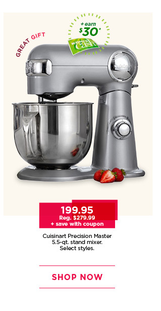 199.95 plus save with coupon Cuisinart Precision Master 5.5 quart stand mixer. Select styles. Shop now.