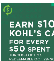 earn 10 kohls cash for every 50 spent.