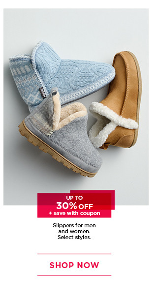 up to 30% off plus save with coupon slippers for men and women. select styles. shop now. 