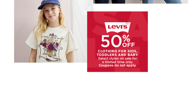 50% off Levi's clothing for kids, toddlers and baby. Select styles on sale for a limited time only. Coupons do not apply. Shop now.