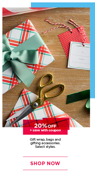 20% off plus save with coupon gift wrap, bags and gifting accessories. Select styles. Shop now.