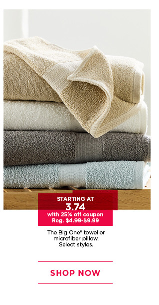 Starting at 3.74 with 25% off coupon The Big One towel or microfiber pillow. Select styles. Shop now.