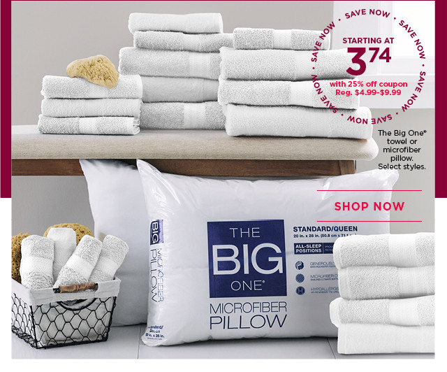 Starting at 3.74 with 25% off coupon The Big One towel or microfiber pillow. Select styles. Shop now.