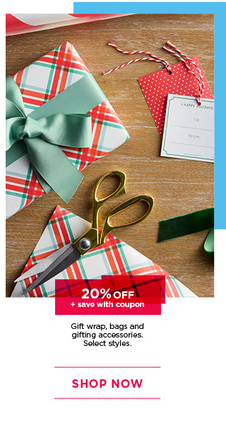 20% off plus save with coupon gift wrap, bags and gifting accessories. Select styles. Shop now.