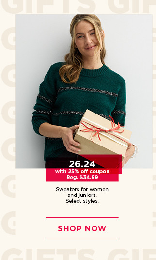 $26.24 with 25% off coupon sweaters for women and juniors. select styles. shop now. 