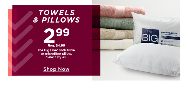 $2.99 the big one bath towel or microfiber pillow