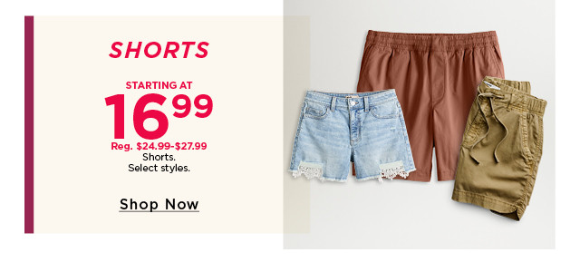 starting at $16.99 shorts. 