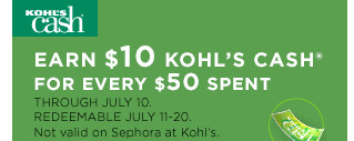 earn $10 kohls cash for every $50 spent