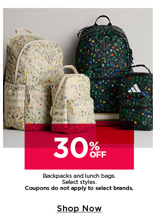 30% off backpacks and lunch bags
