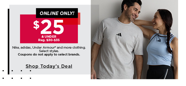 $25 and under nike, adidas, under armour and more clothing. 