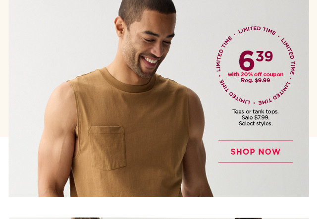 $6.39 tees and tank tops with a 20%off coupon. 
