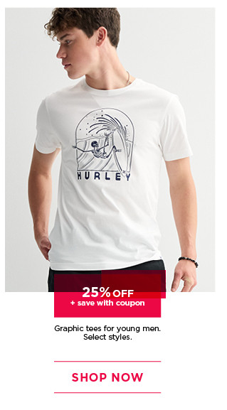 25% off graphic tees for young men. plus save with coupon. 