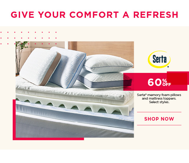 60% off serta memory foam pillows and mattress toppers