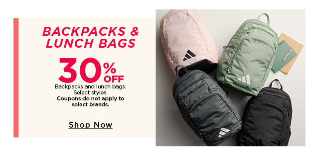 30% off backpacks and lunch bags