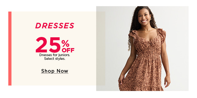 25% off dresses for juniors.