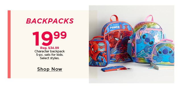 $19.99 character backpack 5-piece sets for kids