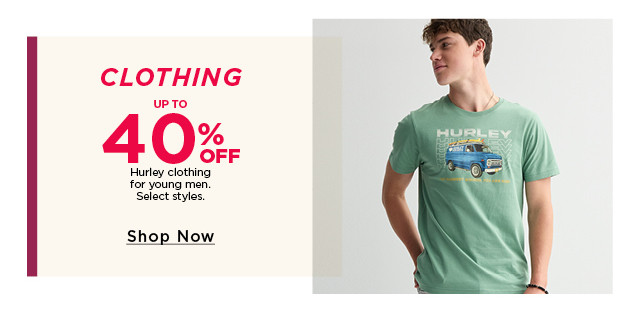 up to 40% off hurley clothing for young men.