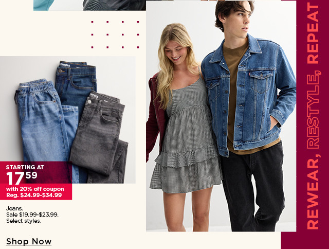 starting at $17.59 with 20% off coupon jeans.