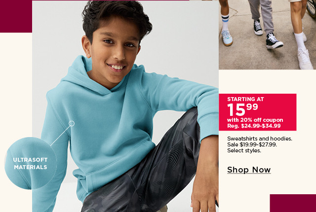 starting at $15.99 with 20% off coupon sweatshirts and hoodies.