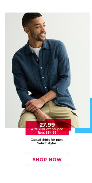 $27.99 with 20% off coupon casual shirts for men.