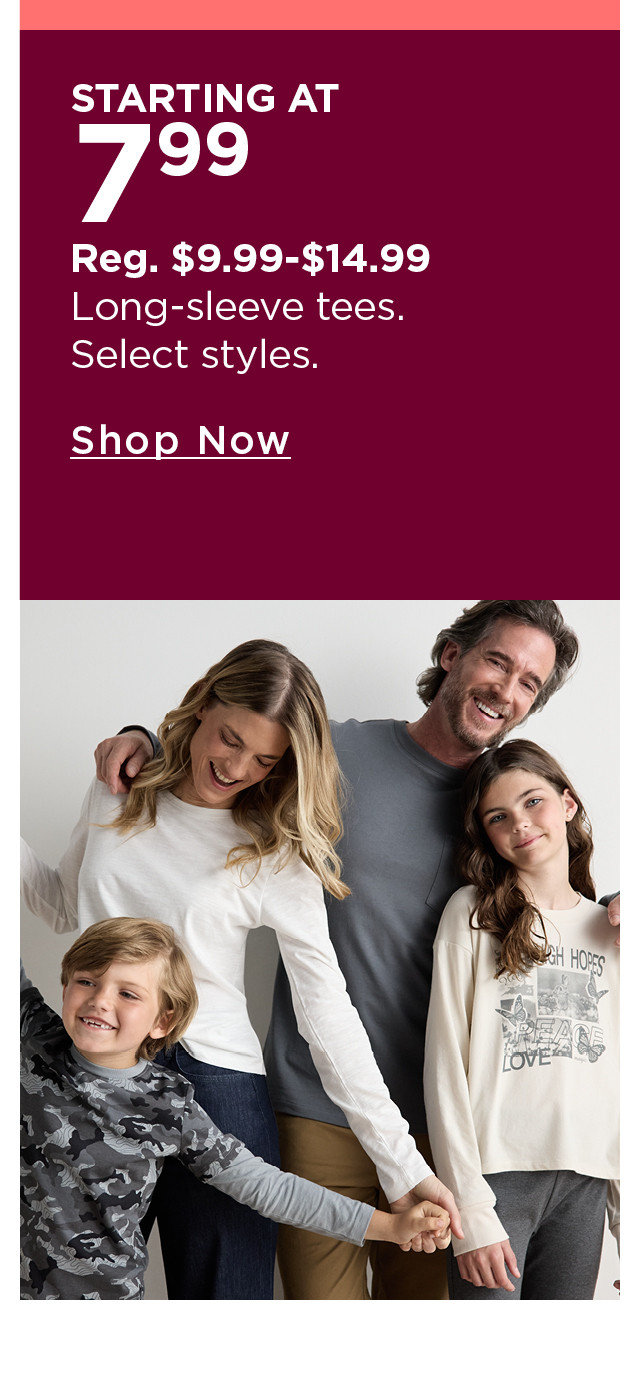 long-sleeve tees starting at $7.99