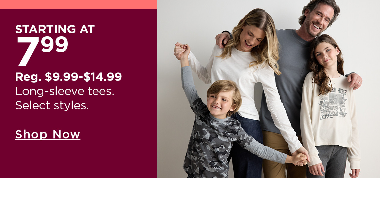 long-sleeve tees starting at $7.99