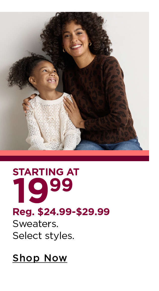 sweaters starting at $19.99