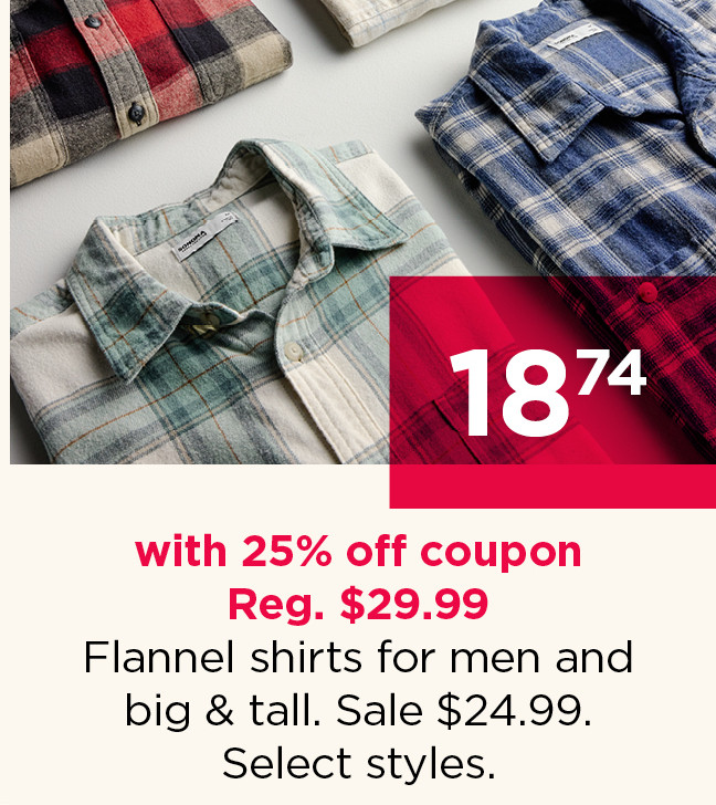 $18.74 with 25% off coupon flannel shirts for men