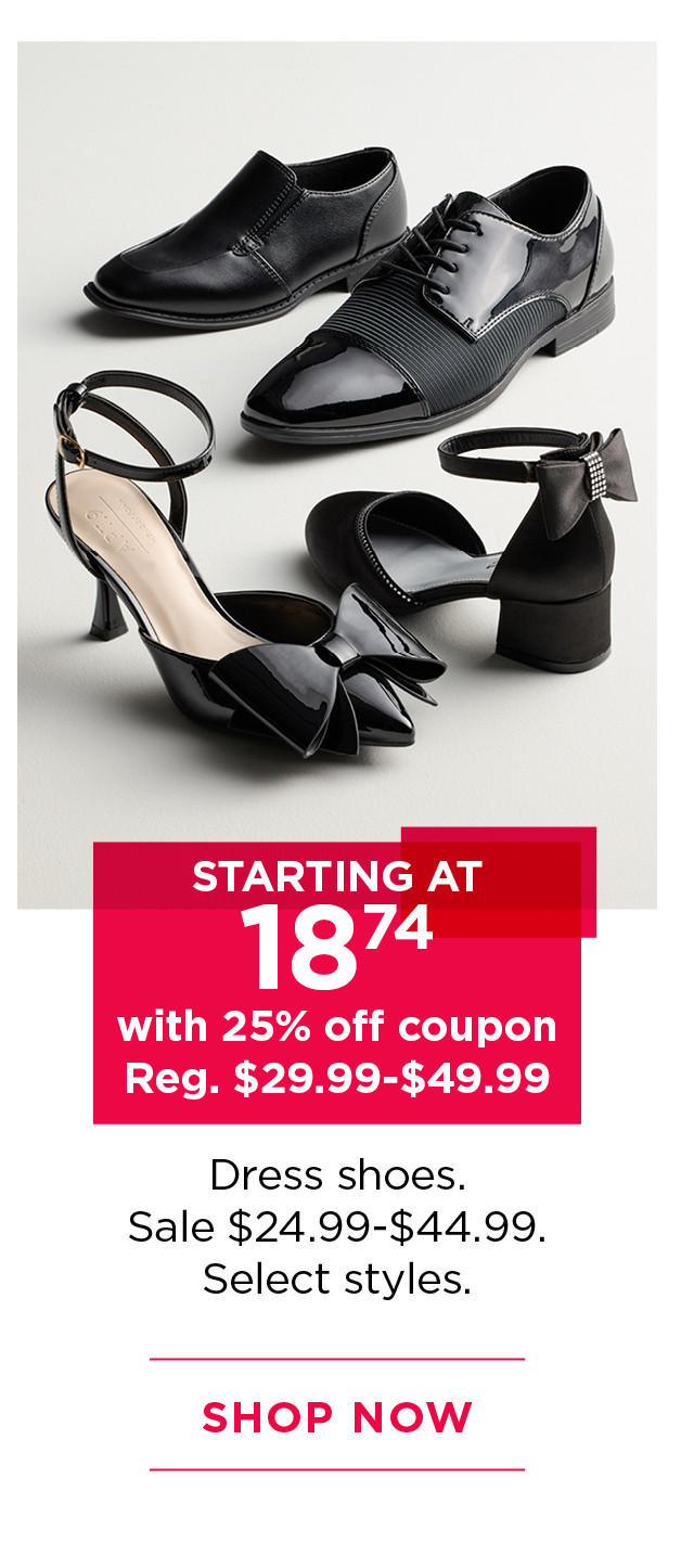 starting at $18.74 with 25% off coupon dress shoes