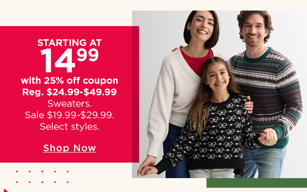 starting at $14.99 with 25% off coupon