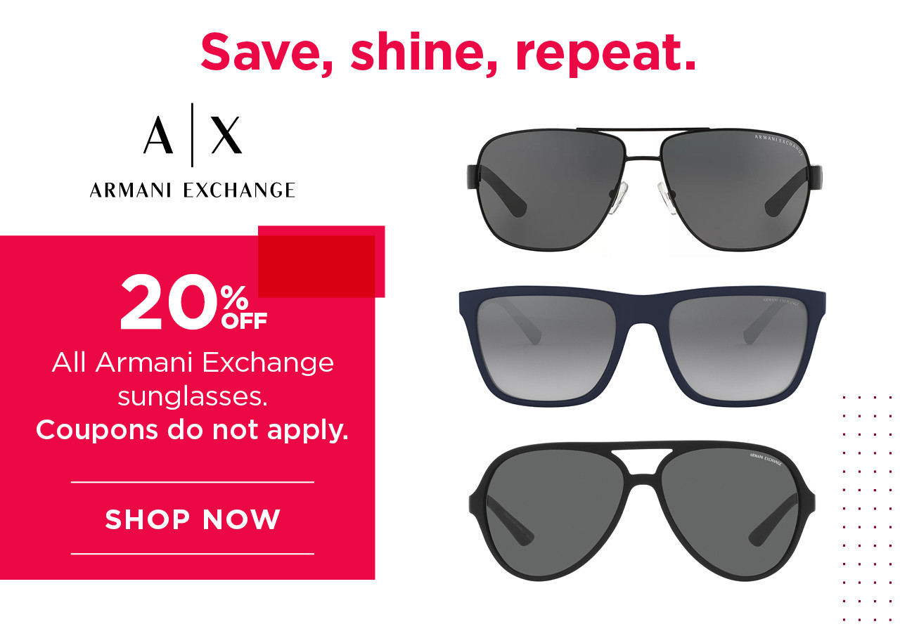 20% off all armani exchange sunglasses