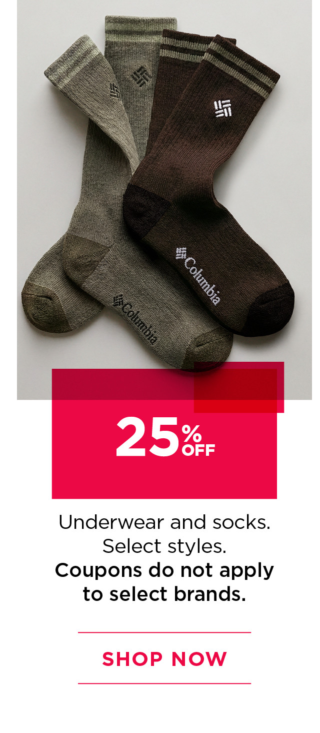 25% off underwear and socks