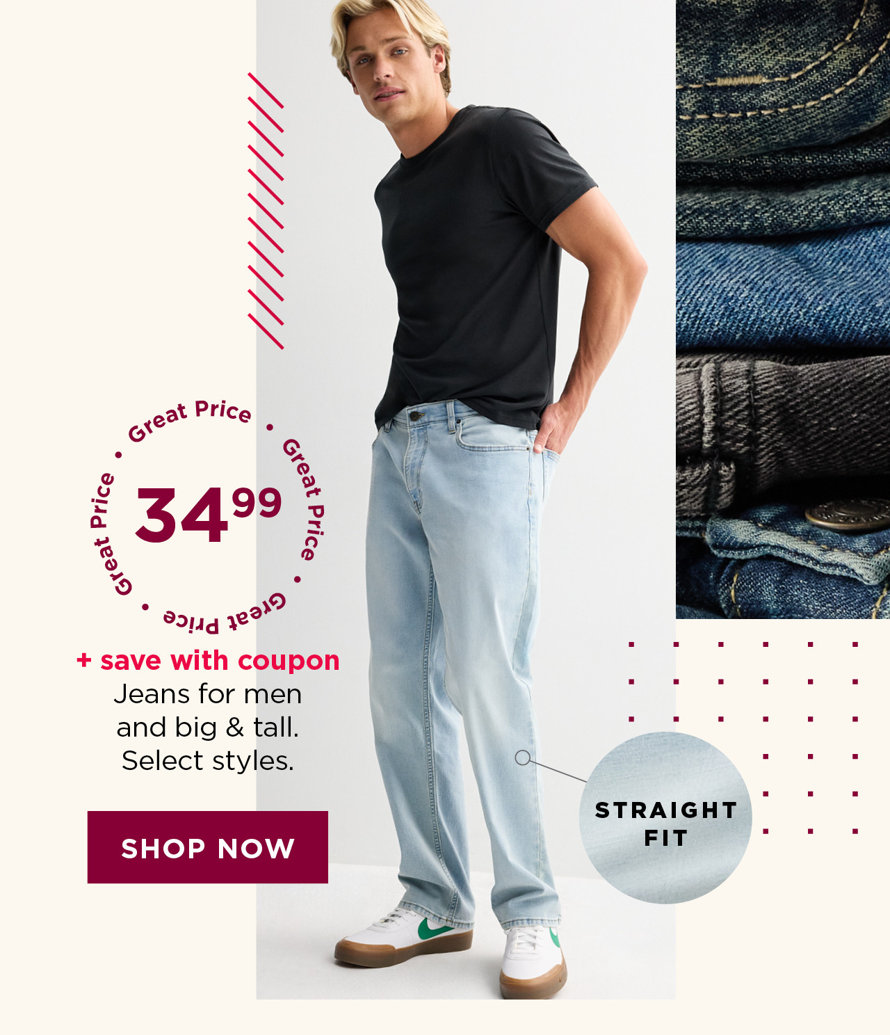 $34.99 plus save with coupon jeans for men and big and tall