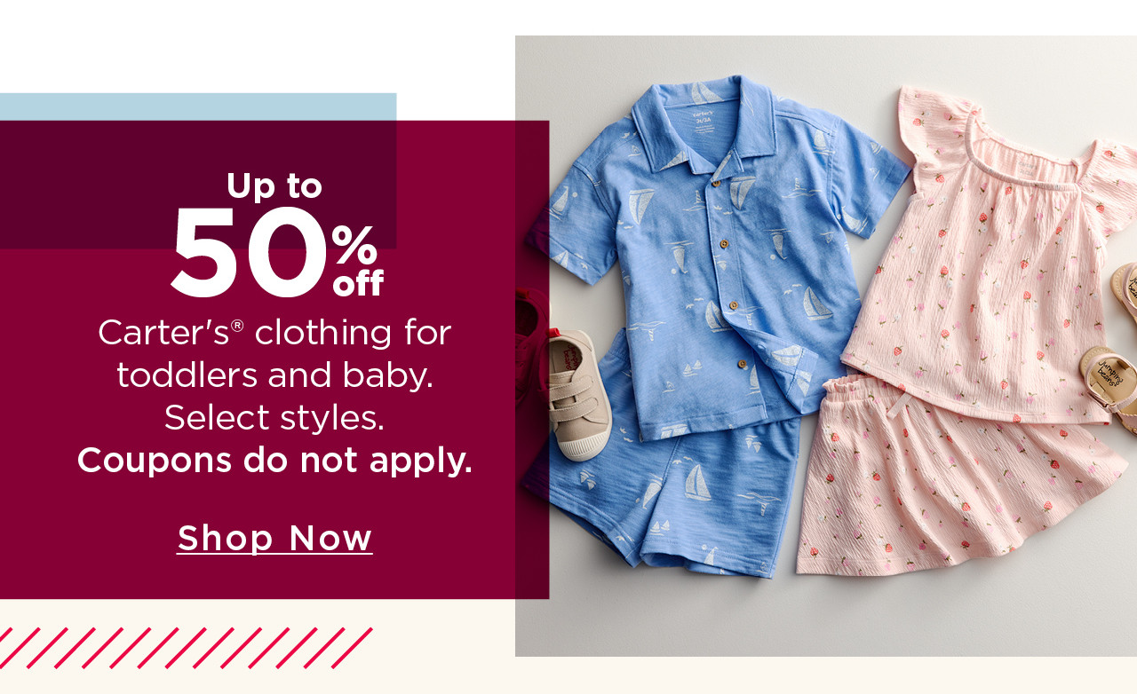 up to 50% off carter's clothing for toddlers and baby