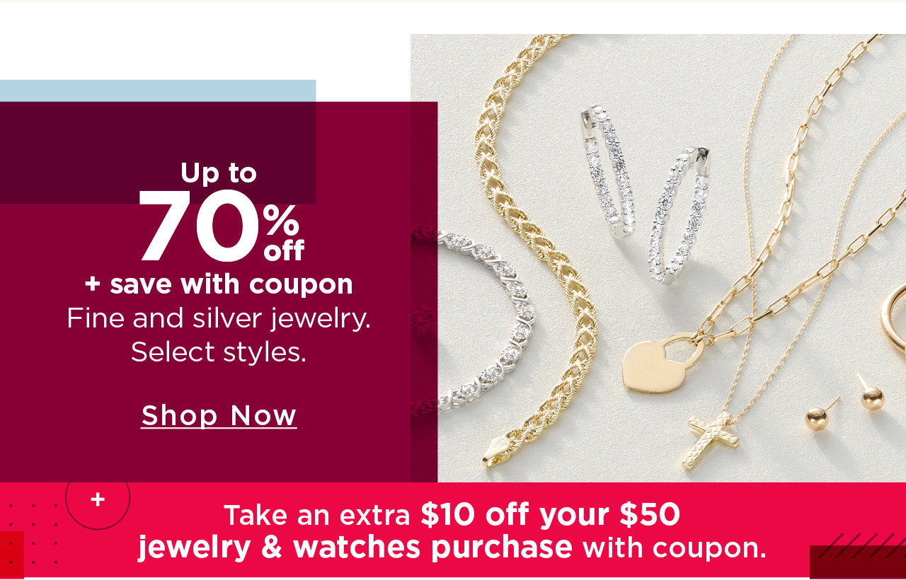 up to 70% off fine and silver jewelry plus take an extra $10 off your $50 jewelry and watches purchase with coupon.