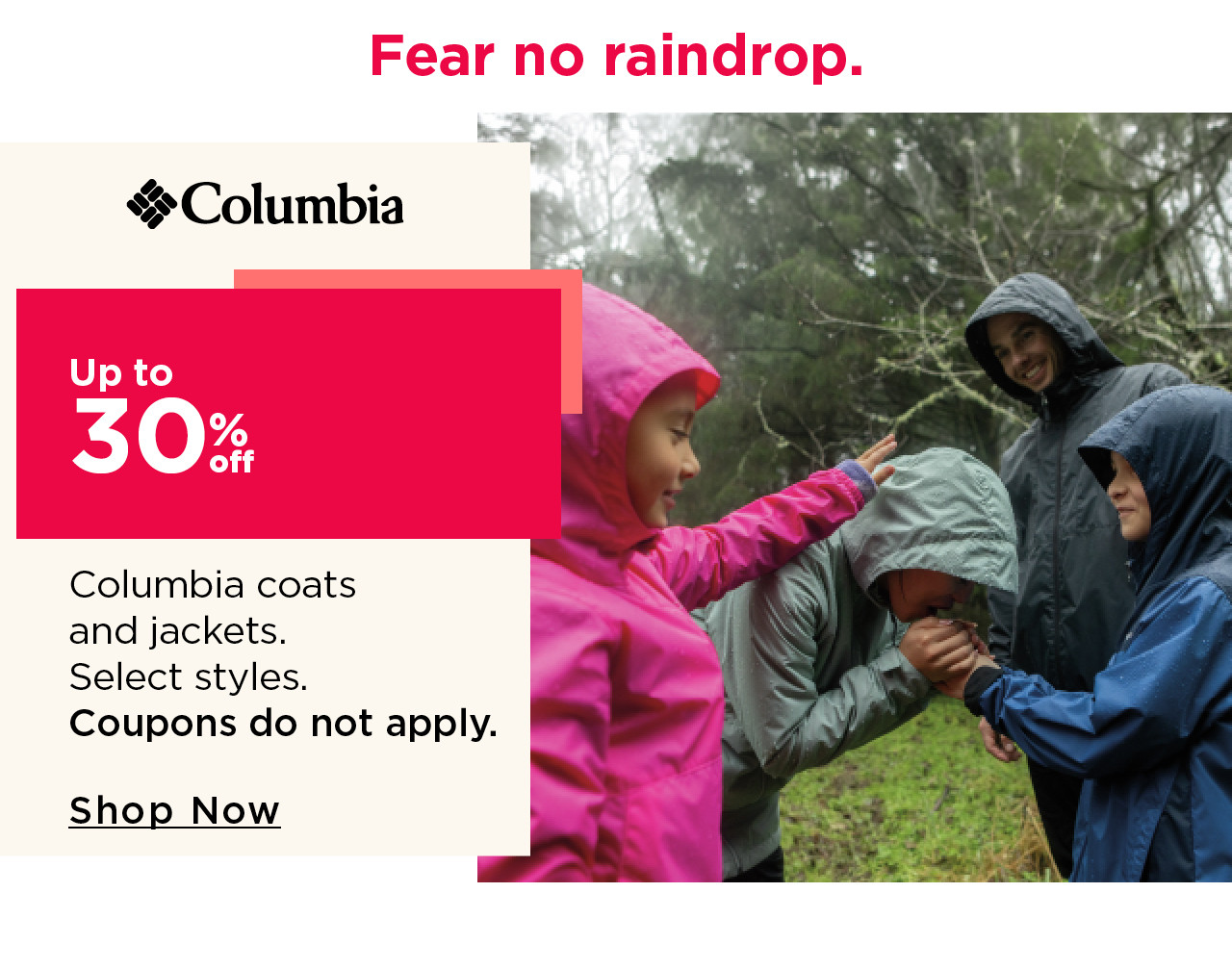 up to 30% off columbia coats