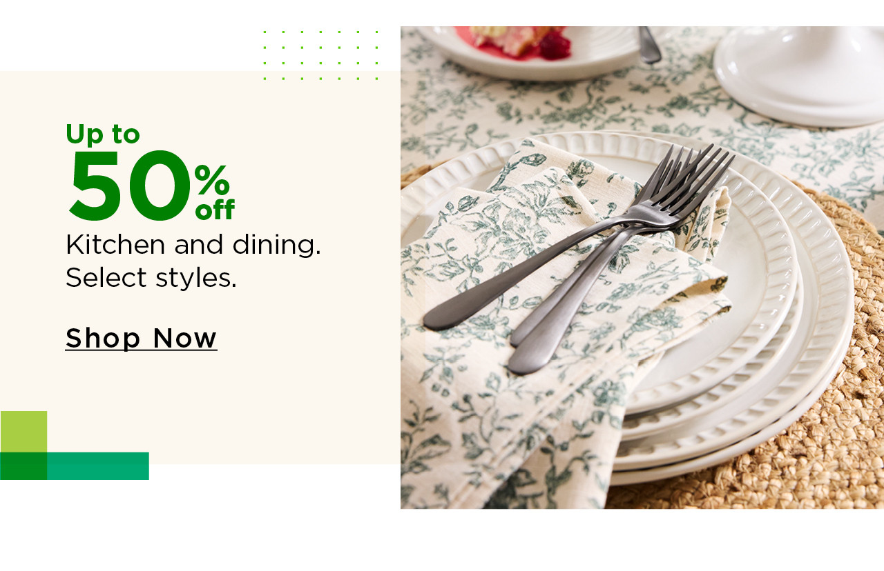 up to 50% off kitchen and dining