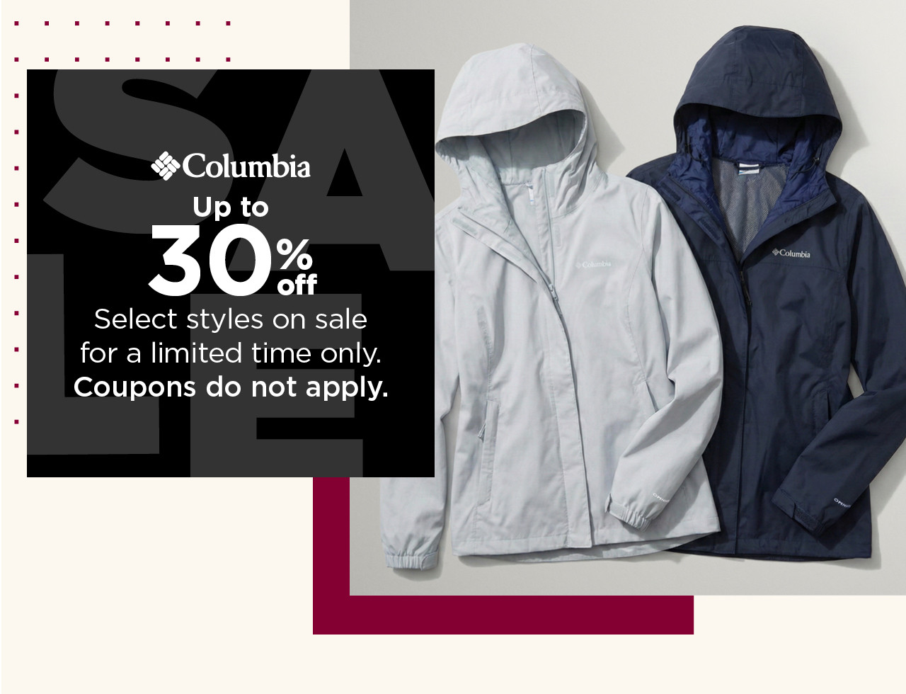 up to 30% off columbia 