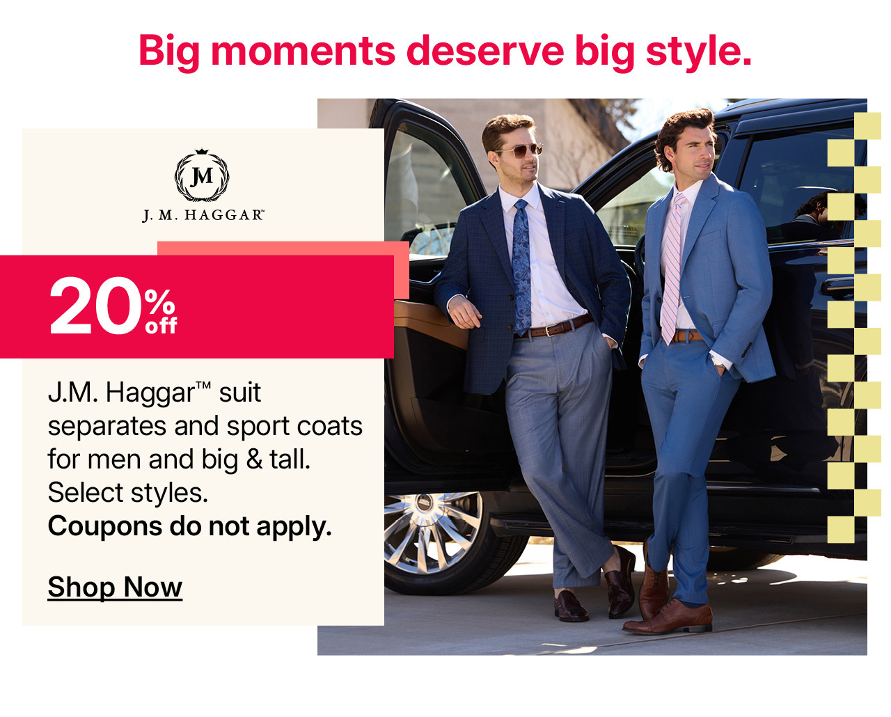 20% off j.m. haggar suit separates and sports coats