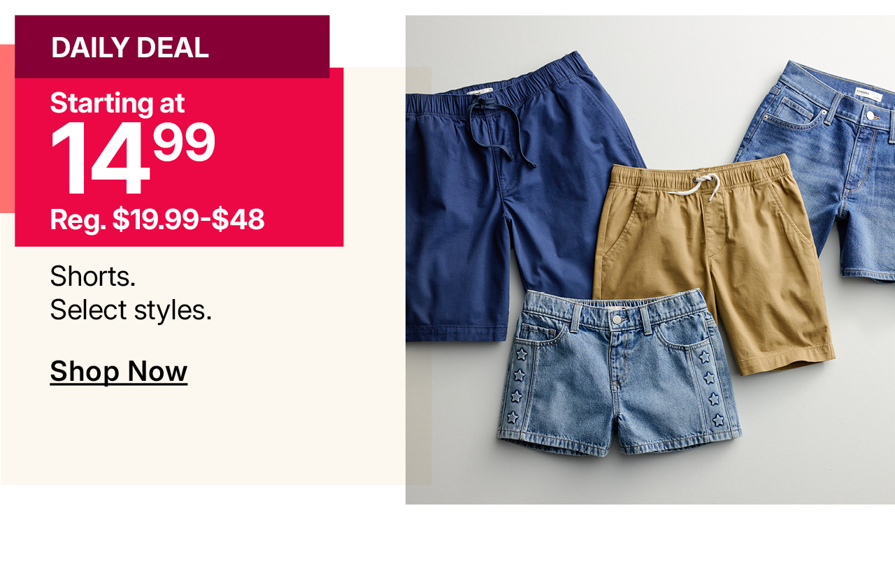 starting at $14.99 shorts