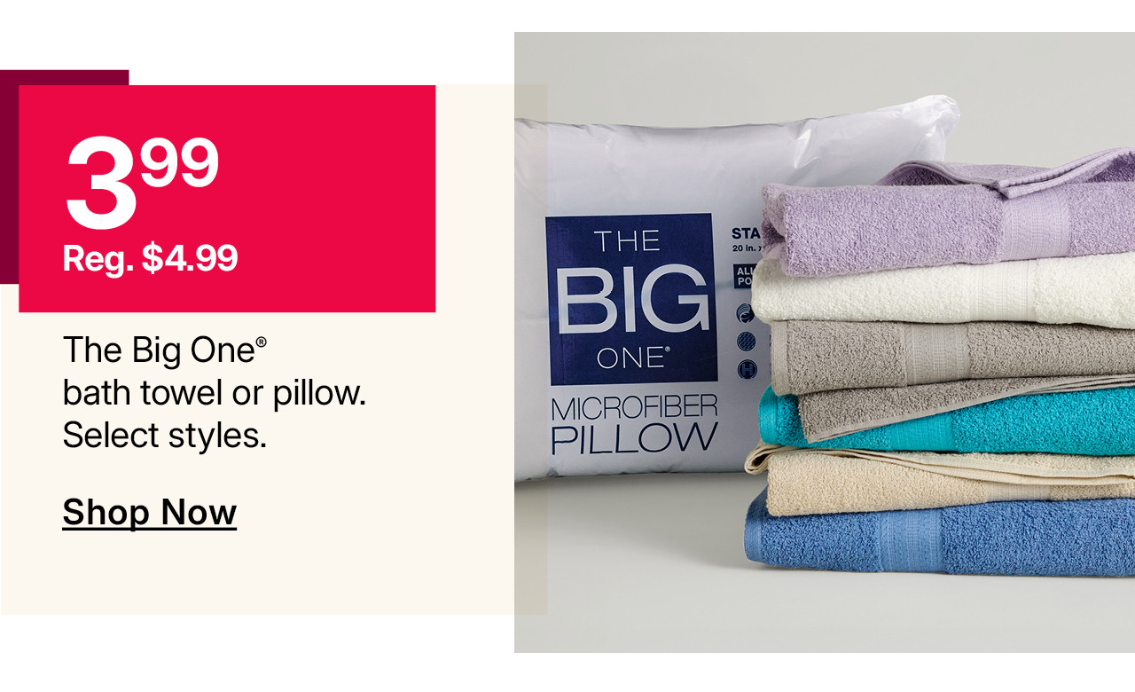 $3.99 the big one bath towel or pillow