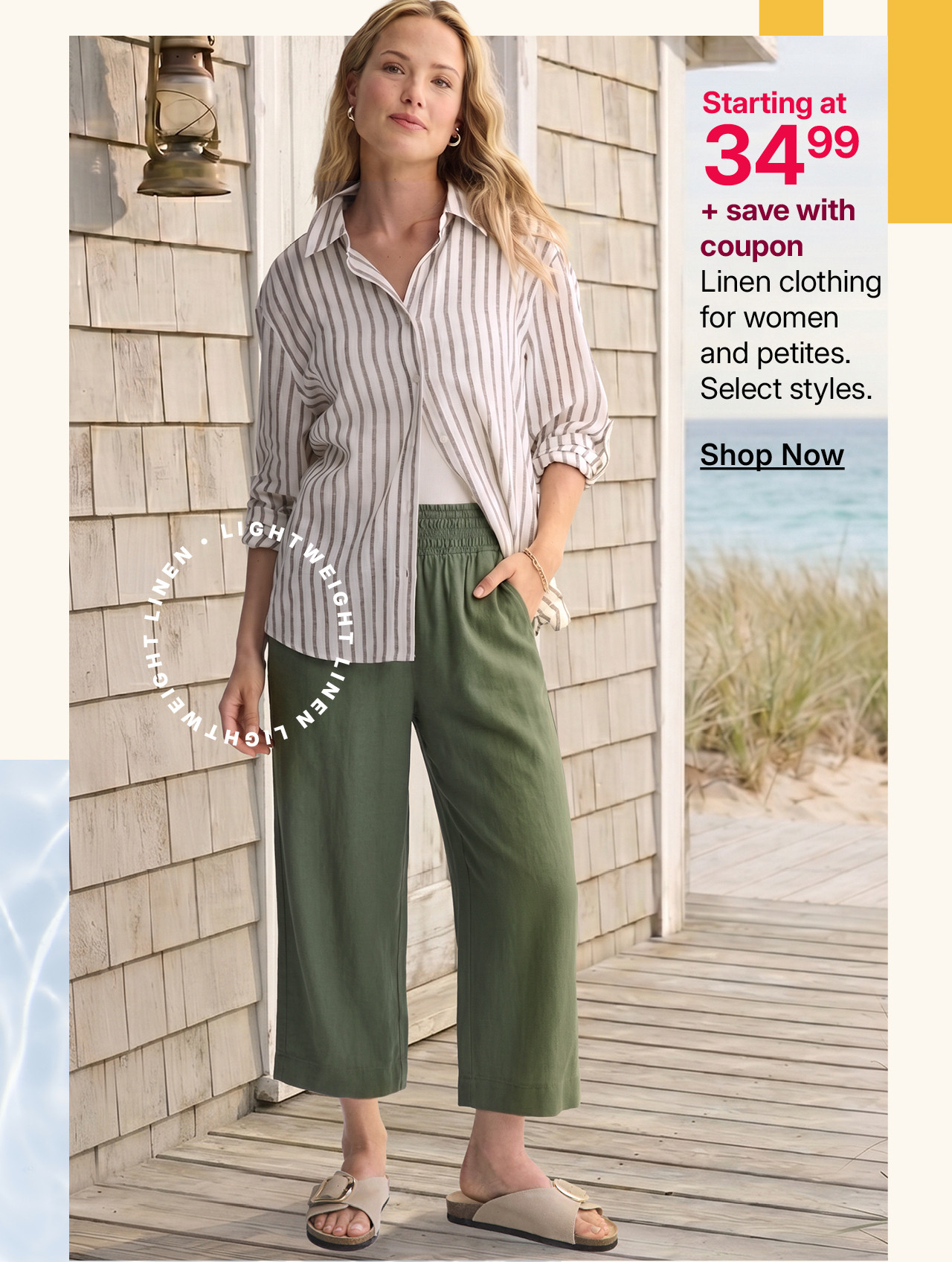 starting at $34.99 plus save with coupon linen clothing for women. 